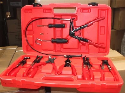 9pc Long Gripper Cable Hose Clamp Pliers Remover Auto Tool Kit Flexible Wire