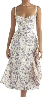[UoQo] Floral Ladies Summer Dresses Sleeveless A-line Plus Size Sundress for Woman Casual Wedding Guest Vacationing Beach, Floral Blue, XL