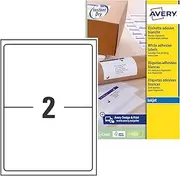 Avery Self Adhesive Parcel Shipping Labels, Inkjet Printers, 2 Labels Per A4 Sheet, 50 Labels, Quickdry (8168), White
