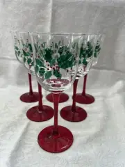 Gorham Festive Holly Wine Glass Set Of 6 NEW