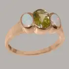 Solid 14k Rose Gold Natural Peridot & Opal Womens Trilogy Ring - Sizes 4 to 12