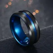Two-Tone Stainless Steel Ring Black & Blue - Size 12