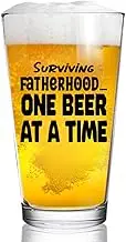 DU VINO Surviving Fatherhood...One Beer at A Time | Funny Beer Glass | 16 oz Pint Glass for The Best Dad Ever | New Dad Beer Glass | Affordable Fathers Day Beer Gifts for Dads or Stepdad