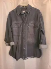 NEW Universal Threads Grey Denim Oversized Fit Jean Shacket Button Up Jacket - M