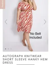 Autograph Knitwear Short Sleeve Hanky Hem Dress Plus Size 24 - Animal