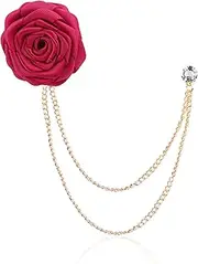[Anmpab] Fashion Bridegroom Wedding Brooches Cloth Art Hand-Made Rose Flower Brooch Lapel Pin Badge Tassel Chain Men's Suit Accessories
