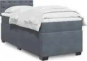 Generic Box Spring Bed with Mattress Dark Grey King Single Velvet,Furniture,Beds & Accessories,Beds & Bed Frames