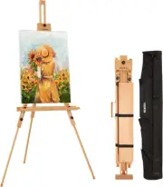 51"-76" Adjustable Tripod Field Painting Easel with Bag, Solid Beech Wood Portab
