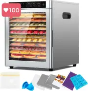 12-Tray Stainless Steel Food Dehydrator | 6 Presets | 24H Timer | 800W Power