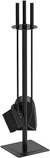 VOUNOT Fireplace Accessories Tools, 4 Piece Fireplace Companion Sets with Shovel, Broom, Poker & Holder, Wrought Iron Fire Place Wood Burner Sets, Black