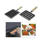 Sausage Grill Pan, Hot Dog Presser Maker Pan, Wooden Handle Sausage Roll and