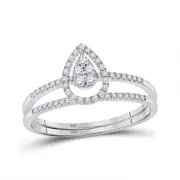 14k White Gold Round Diamond Bridal Wedding Ring Set 1/5 Ctw