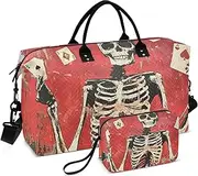 [YXYZRMY] Gothic Skeleton Poker Travel Duffel Bag Gym Bag Sports Tote Bag with Multiple Interior Pockets Shoulder Weekender Bag for Women Men with Toiletry Bag 20.5”x 7.9”x 13.8”, Multi-Colored, one