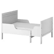 SUNDVIK ext bed frame with slatted bed base, grey, 91x190 cm
