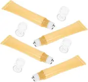 Ipetboom 4pcs Refillable Squeeze Tubes for Eye Cream Essential Oils Lightweight Gel Texture Portable Empty Roller Ball Bottles for Oils for All Skin Khaki
