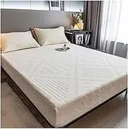 Velvet Fitted Sheet Quilted Protector Sheet with 2 Pillowcase Set Luxury Bed Mattress Cover with 15 Inch Deep Pocket Full Queen King Size Fitted Bed Sheet Soft Cozy Comfy Bottom Fitted Sheet