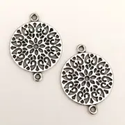 Lot 75 Mandala Charms Antique Silver Tone Tibetan Style Bulk 2 Hole Components