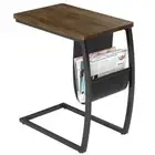 SRIWATANA Side Table End Table, Vintage C Shaped Couch Table with Side Pocket