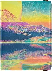 [Amooorous] Japanese Fuji Mountain Colorful Leather decorative family passport holder Travel Documents Organizer Protector Passport Holder Combo with Vaccine Card Slot Waterproof, Japanese Fuji Mountain colorful,