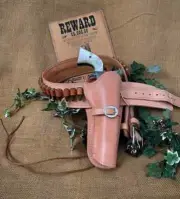 NATURAL COLOR COWBOY REVOLVER PISTOL WESTERN LEATHER HOLSTER GUN BELT 44 / 45