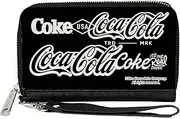 [Buckle-Down] Coca-Cola Wallet, Zip Around, Coca Cola Coke Typography Its The Real Thing Black White, Vegan Leather