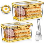 [Hushee] 2 Pcs 12.8 in Large Bread Box for Kitchen Countertop Airtight Bread Storage Container with Lids 1 Stainless Steel Bread Clip Time Recording Bread Keeper for Homemade Bagel Cookies (Yellow)