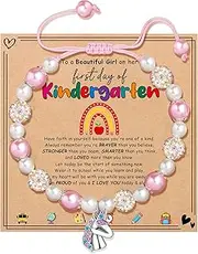 [Joycuff] First Day of School Gifts for Girls First Day of Kindergarten Bracelets for Girls Daughter First Day of Pre-K Preschool Back to School Gifts Pink Heart Unicorn Bracelets