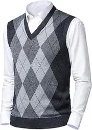 Btmpmcs Mens Knitted Sleeveless Thick Tank Top Casual V-Neck Jumper Knitted Gilets Argyle Sweater Vest Business Knitwear Waistcoat Gentleman Slipover Autumn Winter Pullover