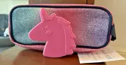 school Disney Pottery barn Glitter pencil CASE + unicorn bag Rainbow Pouch Pink