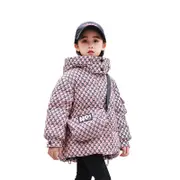 Nevenka Girls Textures Down Jacket with Messenger Bag Warm Hooded Coat-Pink