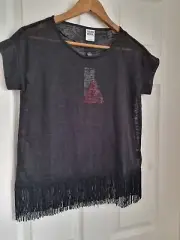 Vero Moda Ladies Black Tassle Fringe Top XS NEW