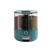 Green Large 26.5*26.5*31.5cm 6 Grid Grain Storage Box Rotating Partition Sealed Jar Food Grade Transparent Round Rice Bucket for Kitchen