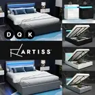 Artiss Bed Frame Bedside Tables Queen Double Size RGB LED Gas Lift Base Storage