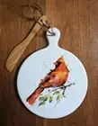 NEW Dean Crouser CARDINAL Mini Ceramic Serving Board Cheese Wooden Spread Knife
