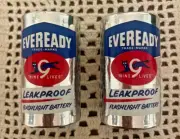 2 Vintage Red White & Blue Eveready Nine Lives Leakproof Batteriie No.950 Size D