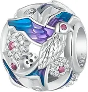[Generic] Kingfisher Bird Round Charm Bead Genuine 925 Sterling Silver Compatible With Bracelet