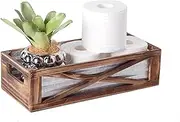 [Venalys] Wooden Toilet Tank Basket, Rustic Bathroom Decor Box, Farmhouse Toilet Paper Organizer Holder, Decorative Bathroom Storage Basket, Barn Door (Brown)
