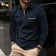 Men's Polo Shirt Zip Polo Outdoor Casual Lapel Quarter Zip Long Sleeve Fashion Basic Solid / Plain Color Quarter Zip Spring Fall Regular Fit Black White Pink