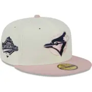 New Era Toronto Blue Jays Cream & Pink 59FIFTY Hat WS Patch Size 7 1/2 Navy UV