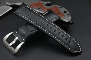 24mm收22mm可替代沛娜漢panerai原廠錶帶之鱷魚皮紋路真牛皮製錶帶,不鏽鋼製錶扣,牢靠車縫線
