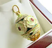 ONE OF A KIND SOLID STERLING SILVER 925 & 24K GOLD ENAMEL EGG PENDANT WITH AMBER