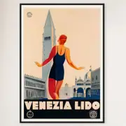 Galrie Venezia Lido Italy Vintage Travel Poster - Perfect Wall Art for Home or Office, Black Frame, A2 42 x 60cm (16 x 24inch)