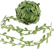 Glarks 43.7 Yards / 40m Green Leaf Trim Ribbon - Artificial Vines String Garland Foliage for DIY Jungle Decor, Wedding, Home Garden - Wild Botanical Greenery