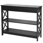 3-Tier Console Table Storage Shelf Black Sofa Table with Drawer Hallway Decor