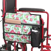 Wheelchair Storage Bag, Double-Sided Armrest Pouch with Cup Holder and Reflectiv