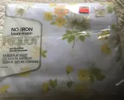 Full Flat Sheet Yellow Floral Pequot Double FULL Flat Sheet Retro Vintage NIP