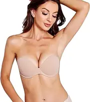 [LQSCJS] Adhesive Bra Push Up, Strapless Bra Adhesive Bra for Women, Reusable Invisible, Self-Adhesive Bra Push Up Bra Backless for Swimsuit Evening Dress Wedding Dress Beige C, Beige, L