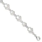 8.5 Inch Sterling Silver Polished Paw Print Bracelet