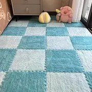 Plush Foam Carpet Tiles - Square Interlocking Rugs, Soft Crawling Exercise Mats | Highly Detailed Animal Molds, Playroom Nursery Bedroom Area Rugs With Matching Color Strips For Kids Room