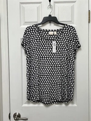 NWT Chico's Size 3 XL 16 Black & White Lovely Dots SS Polyester Spandex Tee $39